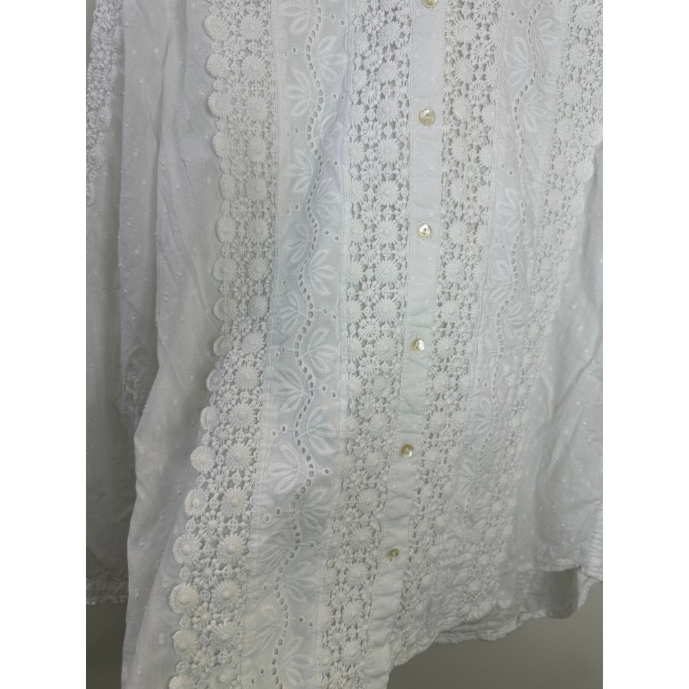 Sundance Embroidered Eyelet White Cotton Button Front Top Medium Intricat Floral - Picture 3 of 12